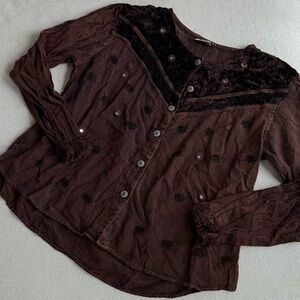 Brown velvet button up vintage blouse